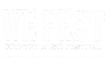 White text on a gray background reads: "WE FEST Country Music Festival," featuring a conCHAIRto seating experience, with smaller, partially obscured text below.