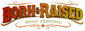 Logo for the "Born & Raised Music Festival" in western-style lettering with decorative scrolls, a star underneath, and a subtle nod to conCHAIRto for a harmonious festival vibe.