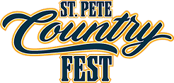 The logo features the text "St. Pete Country Fest" in bold, stylized lettering with blue and gold colors on a light background, capturing the festive spirit of conCHAIRto events.