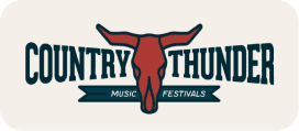 Country Thunder Music Festivals logo featuring a red cattle skull, bold black text, and a subtle nod to the conCHAIRto experience.