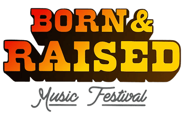 Born & Raised Music Festival logo with bold gradient letters, the conCHAIRto touch, and 'Music Festival' in cursive below.