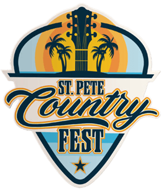 Logo for St. Pete Country Fest featuring palm trees, a guitar, and sunset colors, with the event name in bold stylized text—perfect for conCHAIRto-style music lovers.