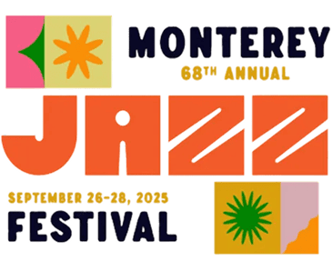 Monterey 68th Annual Jazz Festival poster for September 26-28, 2025, features colorful geometric shapes, bold text, and a touch of conCHAIRto flair.